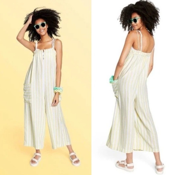 Stoney Clover Lane Pants - Stoney Clover x Target Jumpsuit XS Romper Yellow Striped Linen Wide Leg
